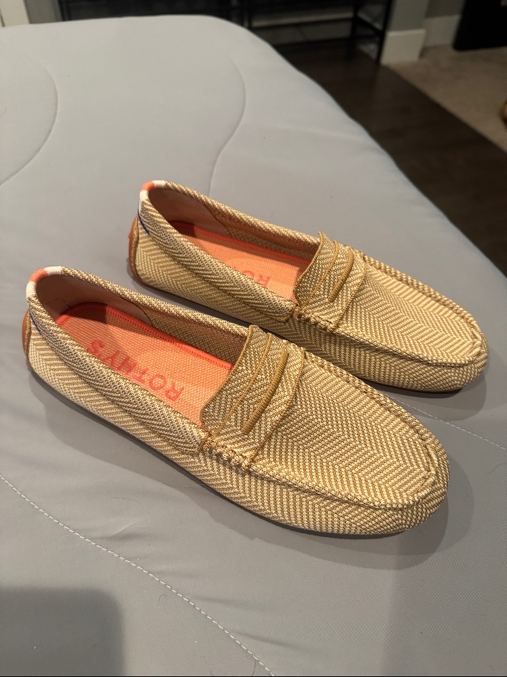 NWOB Rothy’s Driver Beige Herringbone  Loafers